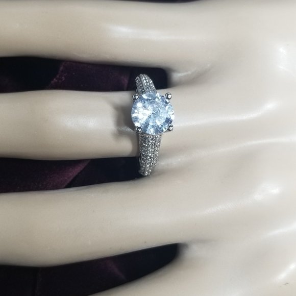 Xena Engagement Ring - 18K Platinum Plated Copper - Pave CZ- Crown Setting. - Picture 10 of 16